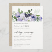 紫の素朴フローラの葉の結婚式の招待 サンキューカード (正面/裏面)