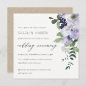 紫の素朴フローラの葉の結婚式の招待 サンキューカード (正面/裏面)