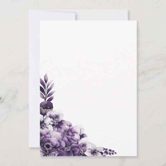 紫の素朴フローラ結婚式の日付を保存 セーブザデート (裏面)