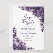 紫の素朴フローラ結婚式の日付を保存 招待状 (正面)