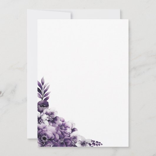 紫の素朴フローラ結婚式の日付を保存 招待状 (裏面)