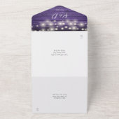 紫の素朴文字列ライトフローラQRコード結婚s オールインワン招待状 (外側)