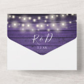 紫の素朴文字列ライトフローラQRコード結婚s オールインワン招待状 (裏面)