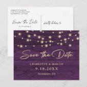 紫の素朴木弦のライト日付を保存 案内ポストカード (正面/裏面)