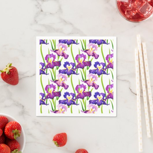 紫の素朴牧草地アイリス花水色 スタンダードカクテルナプキン (インサイチュ)