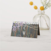 紫の素朴藤のレースライトウッド結婚 プレイスカード (裏面)