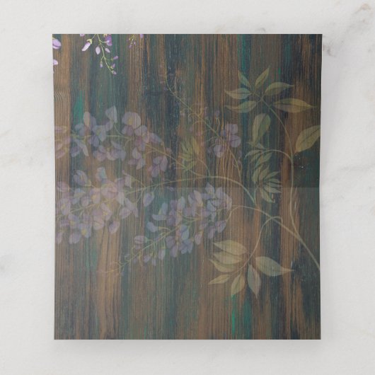 紫の素朴藤のレースライトウッド結婚 プレイスカード (内部開封)