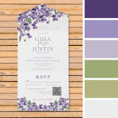 紫の素朴金ゴールドスパークルQRコード オールインワン招待状