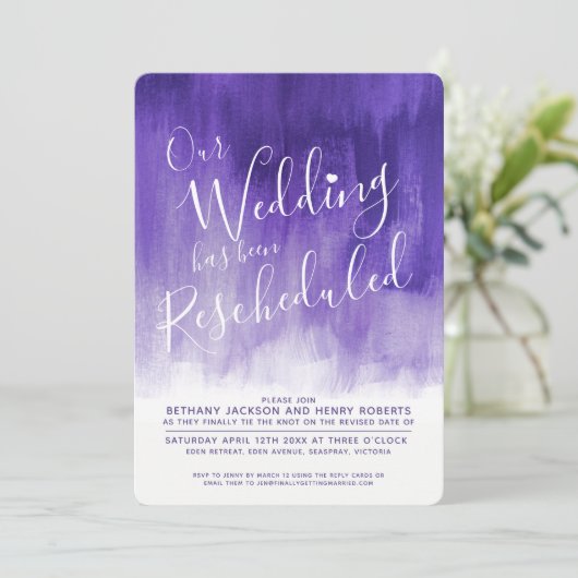紫の紫のアートのリスケジュー結婚ル 招待状 (スタンド正面)