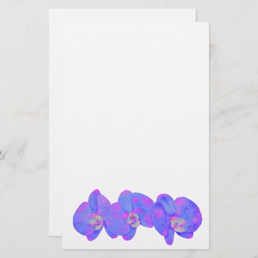 紫の紫の水色のラン絵画ズ 便箋 (正面/裏面)