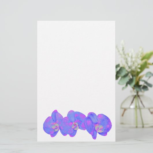紫の紫の水色のラン絵画ズ 便箋 (スタンド正面)