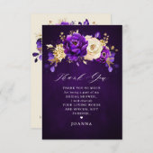 紫の紫の王室の金ゴールドフローラブライダルシャワー サンキューカード (正面/裏面)