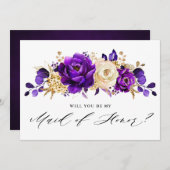 紫の紫の金ゴールドが私のメイド・オブ・オーナー(花嫁付き添い人) 招待状 (正面/裏面)