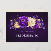 紫の紫の金ゴールドが私の花嫁になる 招待状 (正面/裏面)