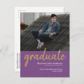 紫の紫エレガント紫の金ゴールドスクリプト写真の卒業 案内ポストカード (正面/裏面)