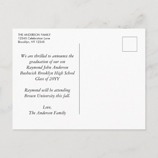 紫の紫エレガント紫の金ゴールドスクリプト写真の卒業 案内ポストカード (裏面)