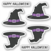 紫の細部がかわいい魔女の帽子 ハッピーハロウィン シール (正面)
