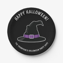 紫の細部が可愛い魔女の帽子 ハッピーハロウィン ペーパープレート