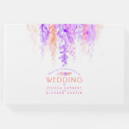 紫の結婚オレンジ色の花のカスケードゲストブック ゲストブック