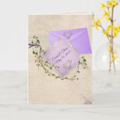 紫の結婚封筒を持つカード カード (黄色い花)