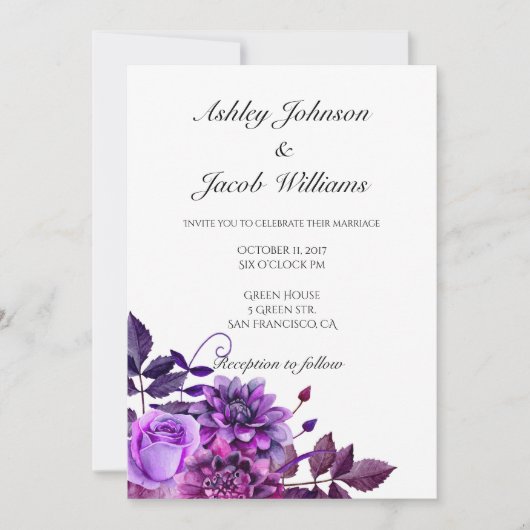 紫の結婚式の招待状。ラベンダーの花が招待 招待状 (正面)