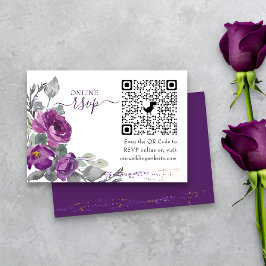 紫の結婚式フラワーオンラインRSVP QRコード エンクロージャーカード