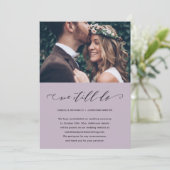 紫の結婚式延期案内 私たちはまだ結婚する フォト付き 案内状 (スタンド正面)