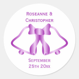 紫の結婚式招待状シールのベルとリボン ラウンドシール