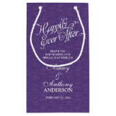 紫の結婚白いレースの後ずっと幸せにバッグ スモールペーパーバッグ (裏面)