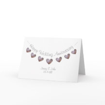 紫の結婚真珠のハート付きの記念日カード