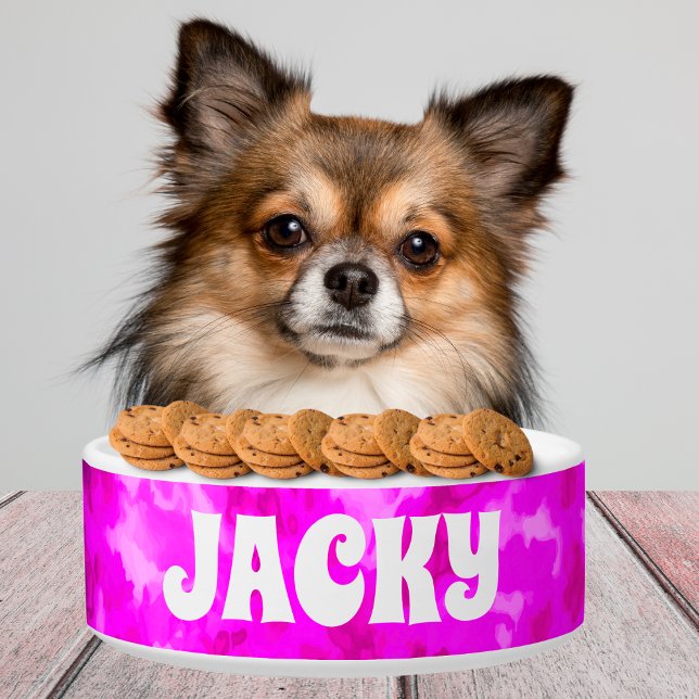 紫の絞り染めパーソナライズされた犬または猫の名前 ボウル (クリエイターアップロード済み)