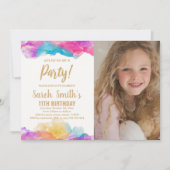 紫の絵を描誕生日招待状（写真あり） 招待状 (正面)