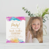 紫の絵を描誕生日招待状（写真あり） 招待状 (スタンド正面)