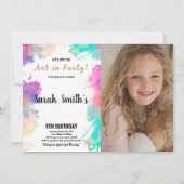 紫の絵を描誕生日招待状(写真あり) 招待状 (正面)