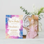 紫の絵を描誕生日招待状(写真あり) 招待状 (スタンド正面)