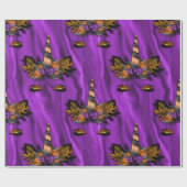 紫の絹にハロウィンユニコーン ラッピングペーパー (フラット)