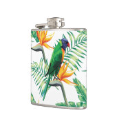 紫の緑とオレンジのオウムと花 フラスク (左)