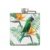 紫の緑とオレンジのオウムと花 フラスク (裏面)