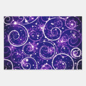 紫の緑と青の冬の渦巻きモチーフ ラッピングペーパーシート (正面)