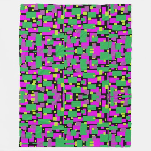 紫の緑と黒の幾何学的な芸術を持つ毛布 フリースブランケット (正面)