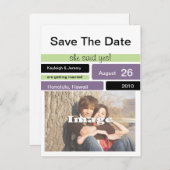 紫の緑と黒の日付を保存 案内ポストカード (正面/裏面)