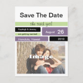 紫の緑と黒の日付を保存 案内ポストカード (正面)