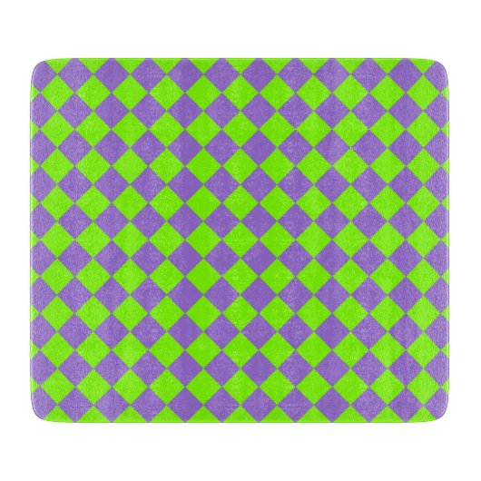 紫の緑のひし市松模様にましパターン カッティングボード (正面)