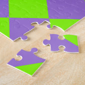 紫の緑のひし市松模様にましパターン ジグソーパズル (側面)