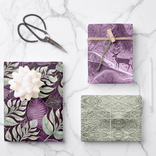 紫の緑のクリスマスパターン#13#29#33 ID1009 ラッピングペーパーシート (正面)