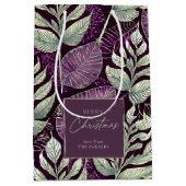 紫の緑のクリスマスパターン#29 ID1009 ミディアムペーパーバッグ (正面)