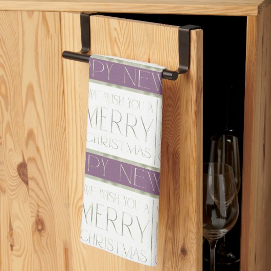 紫の緑のクリスマスパターン#35 ID1009 キッチンタオル (三つ折り)