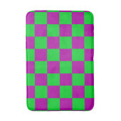 紫の緑のチェッ市松模様にクパターン バスマット (正面縦)