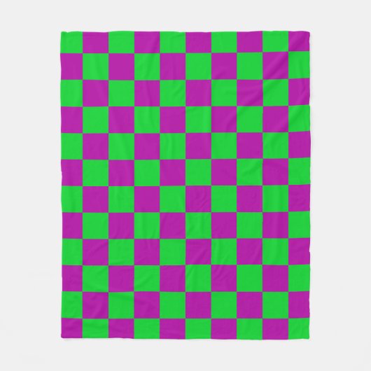 紫の緑のチェッ市松模様にクパターン フリースブランケット (正面)
