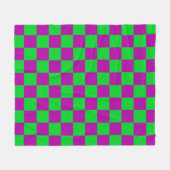 紫の緑のチェッ市松模様にクパターン フリースブランケット (正面(横))